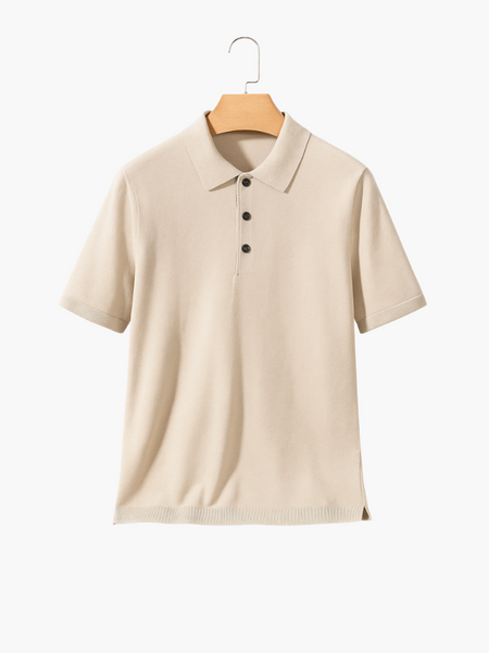 Camisa polo masculina de lã merino bege, estilo old money