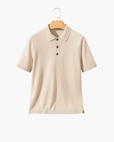 Camisa polo masculina de lã merino bege, estilo old money