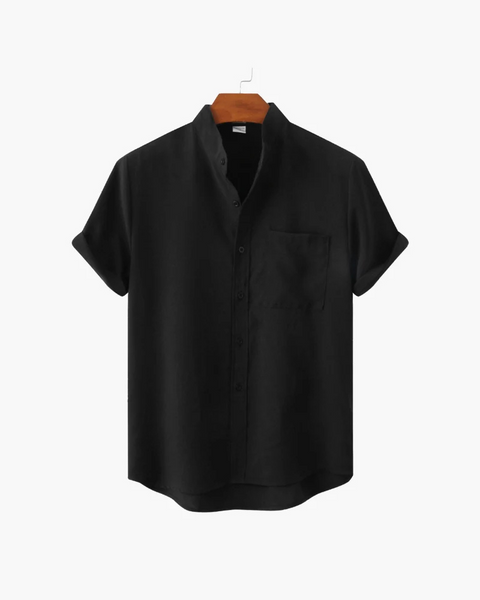 Camisa old money masculina com botões e bolso, estilo casual, verão, teçido em algodão e poliester.