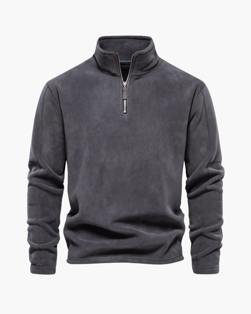 Pulôver masculino com zíper frontal, ideal para inverno elegante no estilo old money.
