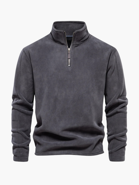 Pulôver masculino com zíper frontal, ideal para inverno elegante no estilo old money.
