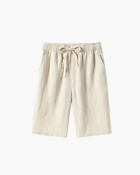 Bermuda masculina de linho estilo old money com ajuste solto e tecido respirável.