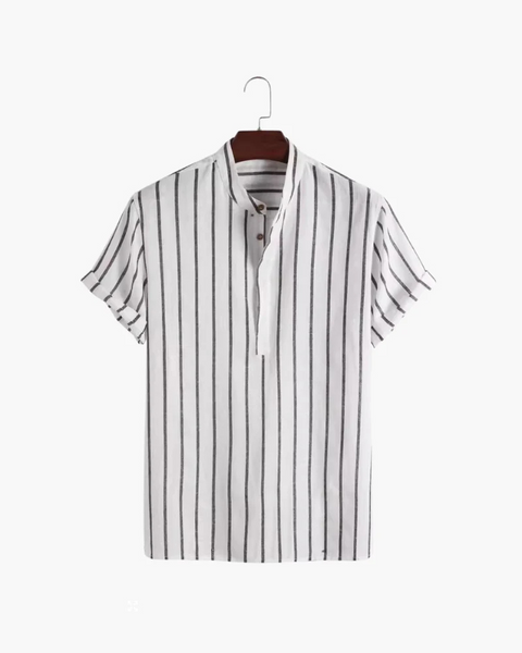 Camisa casual refinada para verão masculino, com design listrado e tecido orgânico