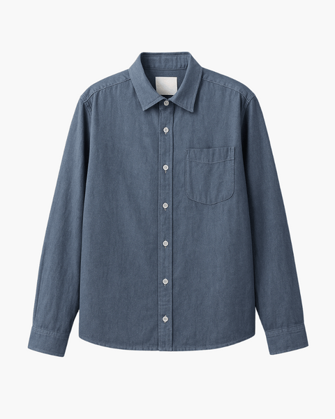 Gola clássica da camisa masculina em linho com estilo old money. Ideal para looks elegantes de verão.