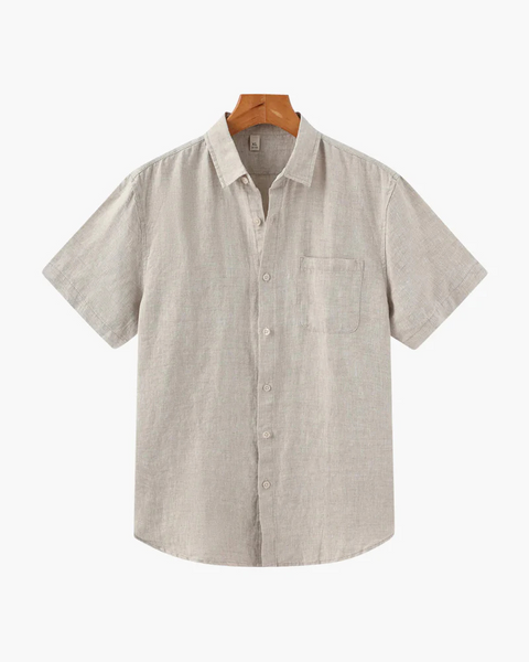 Camisa masculina de linho com gola oriental e estilo vintage para o estilo old money