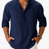 Camisa de verão masculina com estética old money, tecido respirável e toque sofisticado para uso diário ou ocasiões especiais.