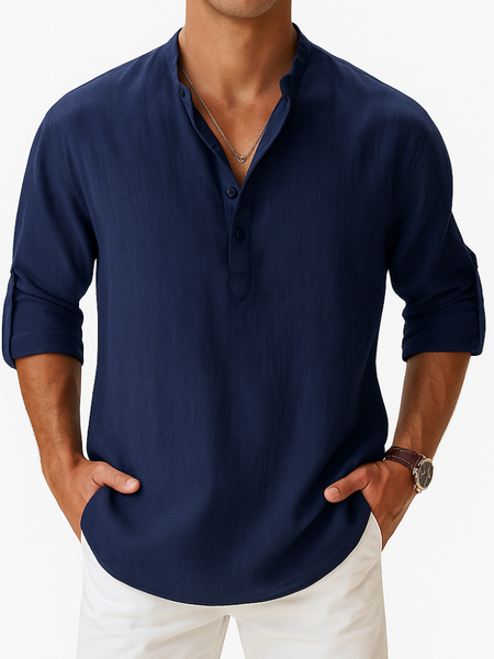 Camisa de verão masculina com estética old money, tecido respirável e toque sofisticado para uso diário ou ocasiões especiais.