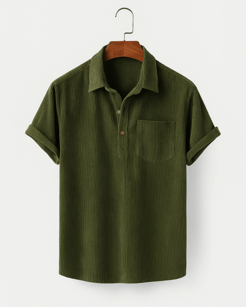 Detalhe da textura cotelê da camisa casual masculina retrô, masculina, moda masculina, casual de veludo premium.