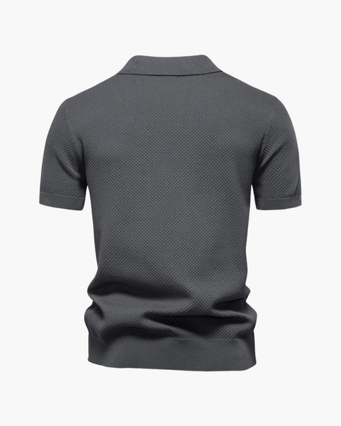 Polo masculina estilo europeu com gola V e malha premium para o verão