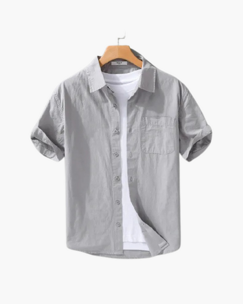 Camisa masculina de verão em algodão fino estilo old money, perfeita para dias quentes.