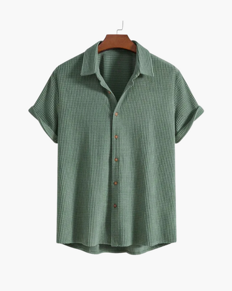 Camisa verde de verão masculina estilo old money, ideal para dias ensolarados com elegância.