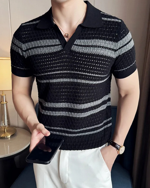 Moda masculina old money com polo respirável listrada