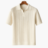 Polo old money masculina com lapela clássica em malha leve para o verão.