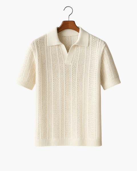 Polo old money masculina com lapela clássica em malha leve para o verão.