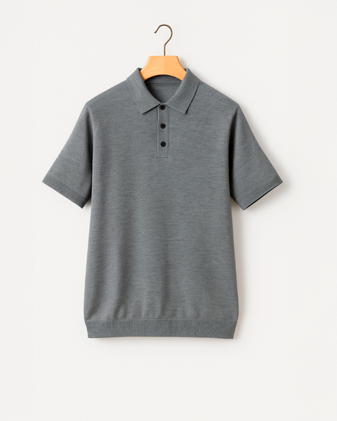 Polo cinza masculina com corte reto e tecido premium