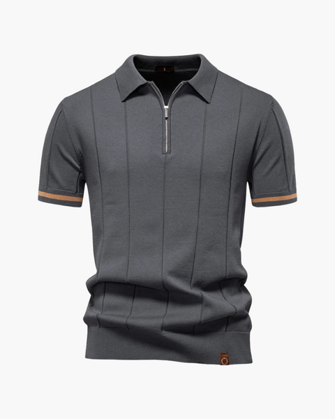 Polo masculina de verão com zíper elegante e tecido leve para homens que valorizam a estética clássica e atemporal.